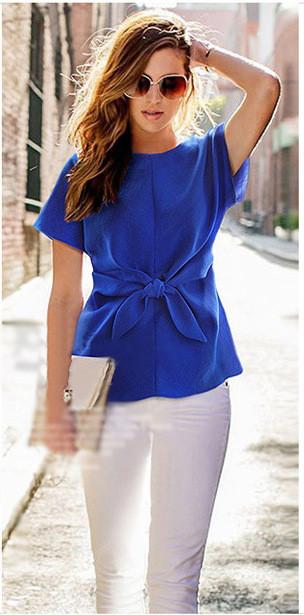 Bowknot Short sleeves Scoop Slim Chiffon Blouse - Meet Yours Fashion - 2