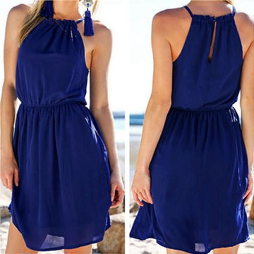 Pure Color O-neck Backless Sleeveless Short Dress - Meet Yours Fashion - 1