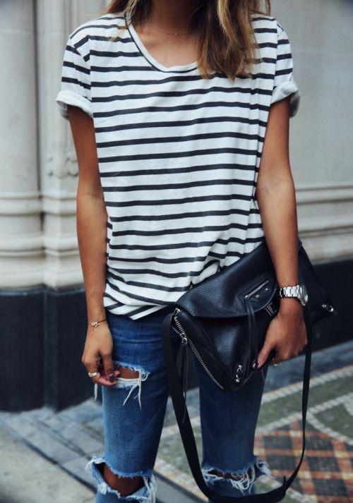 Clearance Striped Scoop Short Sleeves Casual Loose T-shirt