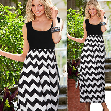 Striped Patchwork Scoop Long Beach Dress - Meet Yours Fashion - 2
