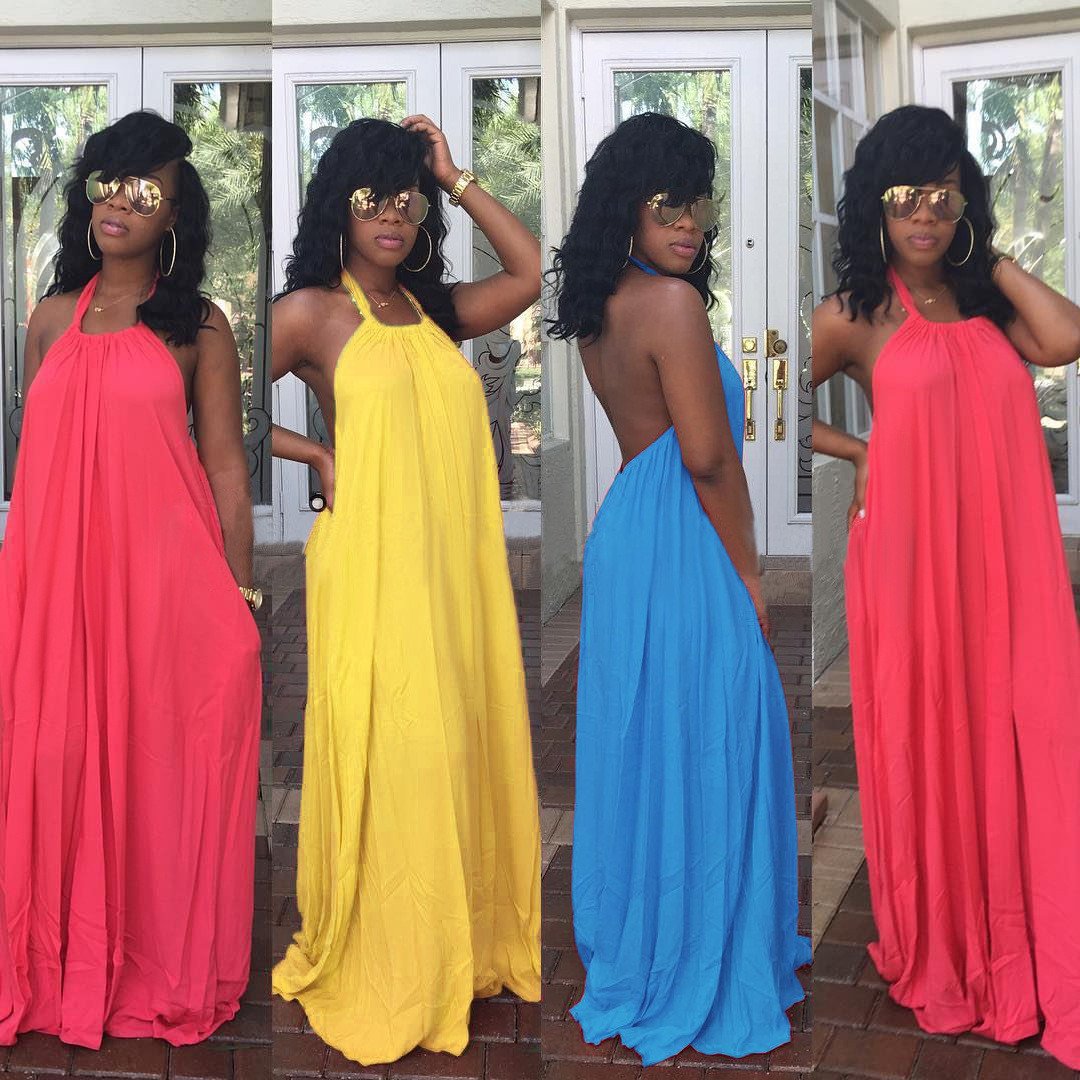 Candy Color Halter Backless Long Party Dress