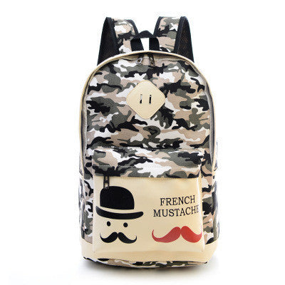 Fashion Canvas Camouflage Mustache Cartoon School Backpack Bag - Meet Yours Fashion - 2