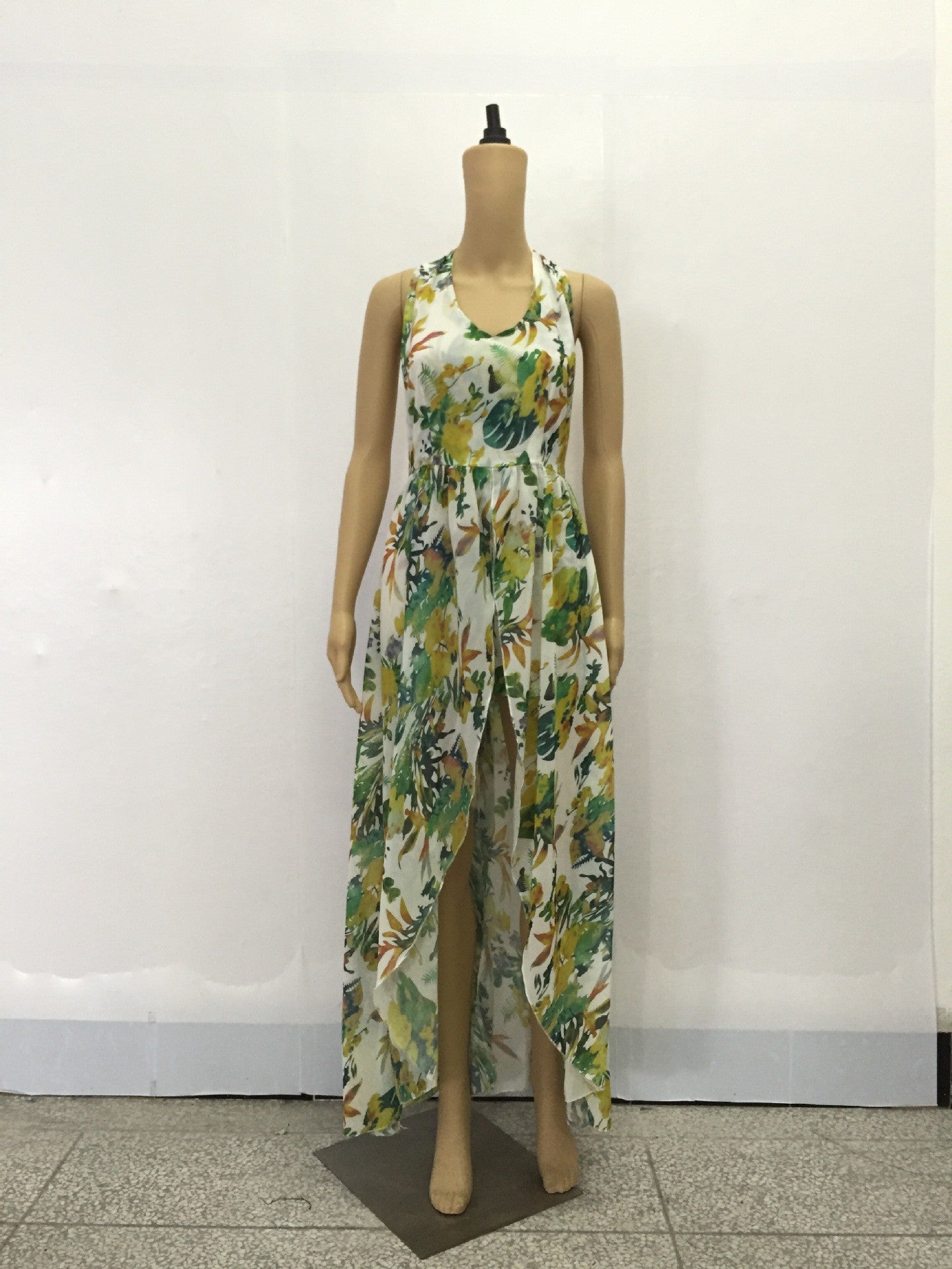 Beautiful Chiffon Floral Print Halter Split Beach Long Dress