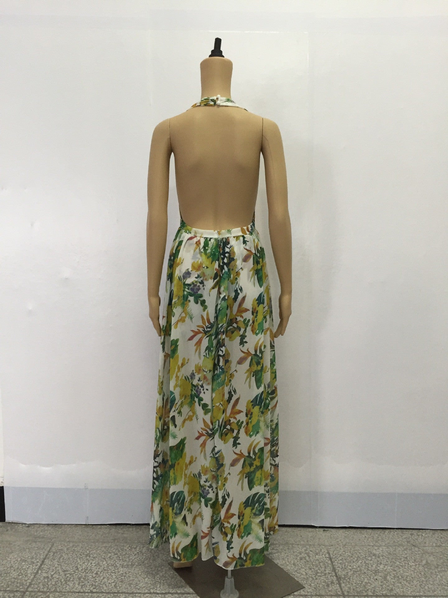 Beautiful Chiffon Floral Print Halter Split Beach Long Dress