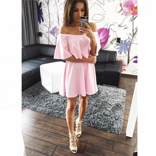 Off Shoulder Pure Color Short Sleeves Sexy Short Dress - Meet Yours Fashion - 2