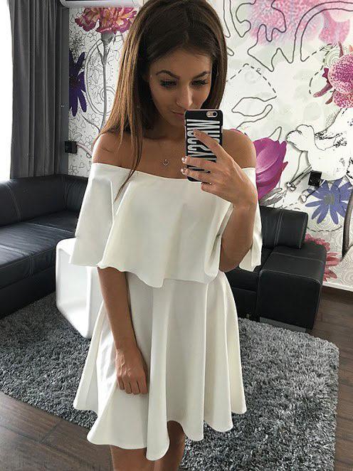 Off Shoulder Pure Color Short Sleeves Sexy Short Dress - Meet Yours Fashion - 5