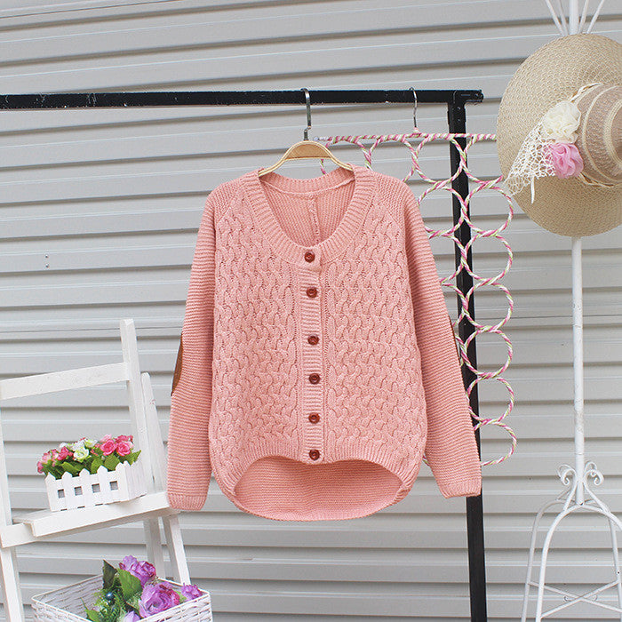 Cardigan Pure Color Elbow Patch Knit Sweater - Meet Yours Fashion - 5