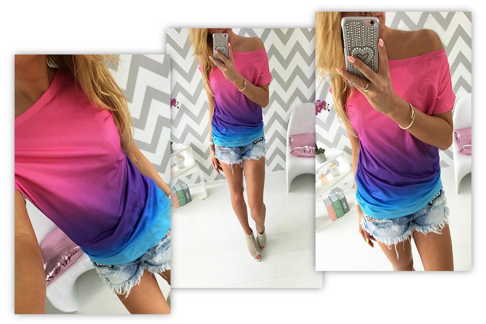 Gradually Changing Color Short Sleeves Scoop Casual T-shirt - Meet Yours Fashion - 5
