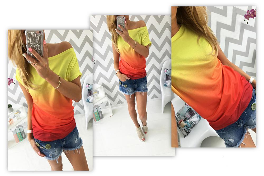Gradually Changing Color Short Sleeves Scoop Casual T-shirt - Meet Yours Fashion - 4