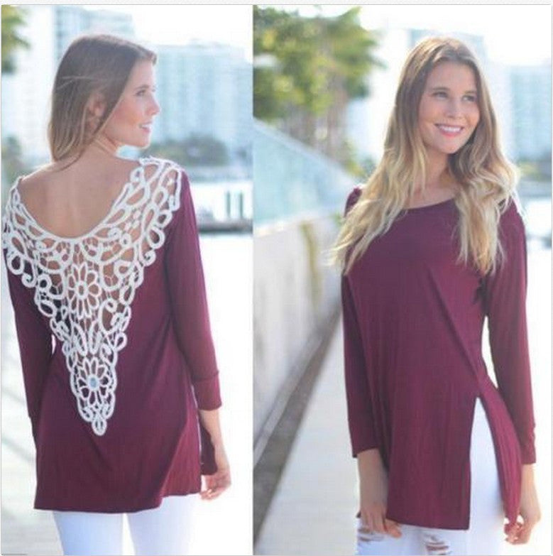 Sexy Lace Hollow Out Back Long T-shirt