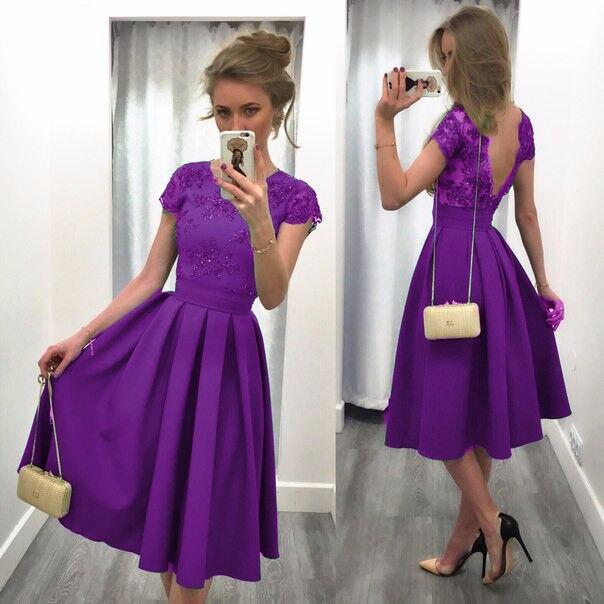 Splicing Solid Color Backless Short Sleeves Dress - Oh Yours Fashion - 5