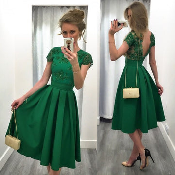 Splicing Solid Color Backless Short Sleeves Dress - Meet Yours Fashion - 1