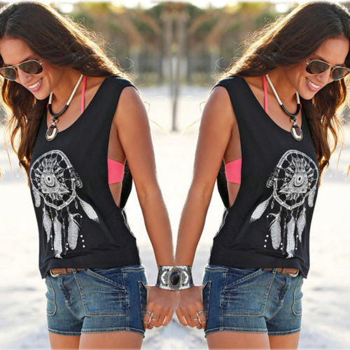 Scoop Sleeveless Flower Print Casual Loose Vest - Meet Yours Fashion - 2