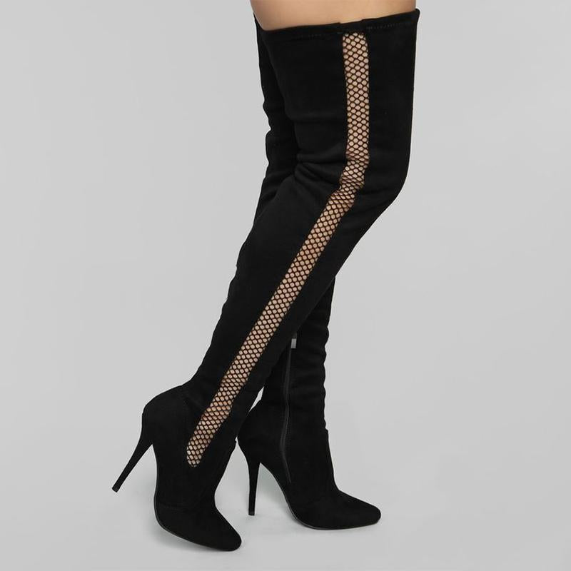 Sexy Black Suede Cutout High Heel Over Knee Boots