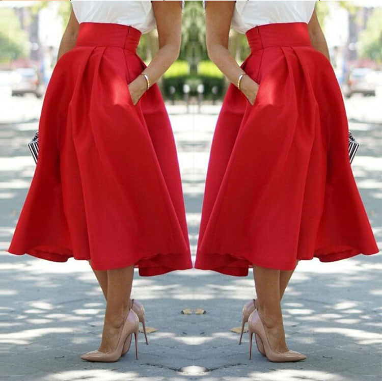 High Waist Pleated Solid Long Skirts - Meet Yours Fashion - 2