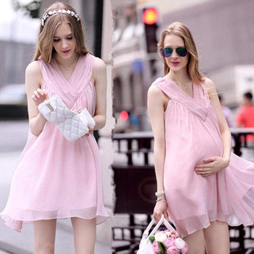 Chiffon Sleeveless Loose V-neck Short Maternity Dress - Meet Yours Fashion - 1