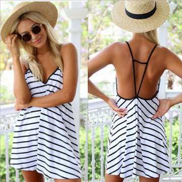 V-neck Backless Spaghetti Strap Loose Sexy Short Dress - Meet Yours Fashion - 2