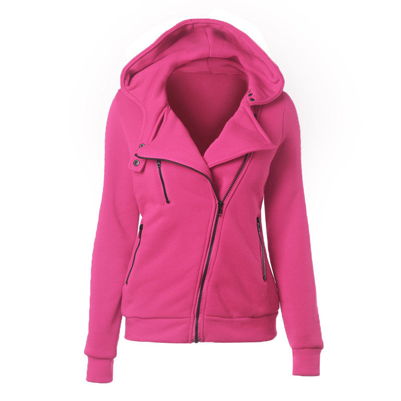 Slide Zipper Pure Color Hooded Lapel Hoodie - Meet Yours Fashion - 4