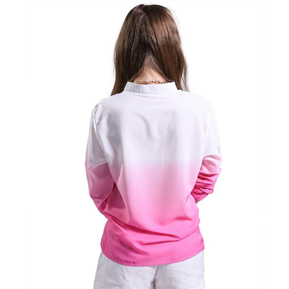 Deep V-neck Long Sleeves Gradually Changing Color Blouse - Meet Yours Fashion - 5