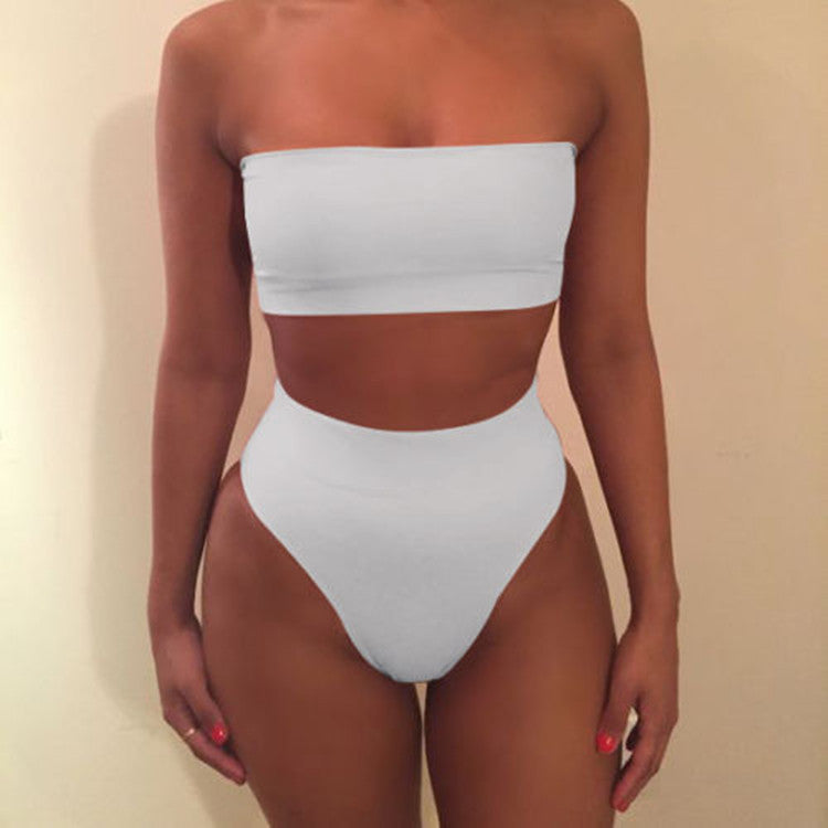 Strapless High Waist Pure Color Two Pieces Swimwear