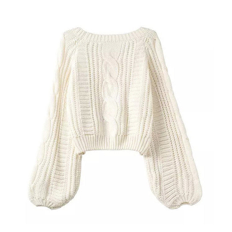 Cable Sleeve Coarse Yam Pure Color Pullover Sweater - Meet Yours Fashion - 2