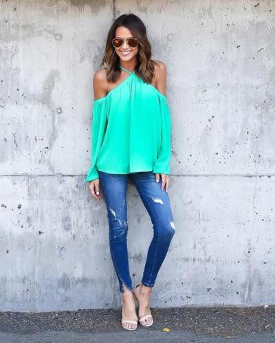 Halter Off-shoulder Long Sleeves Loose Street Chic Blouse - Meet Yours Fashion - 4