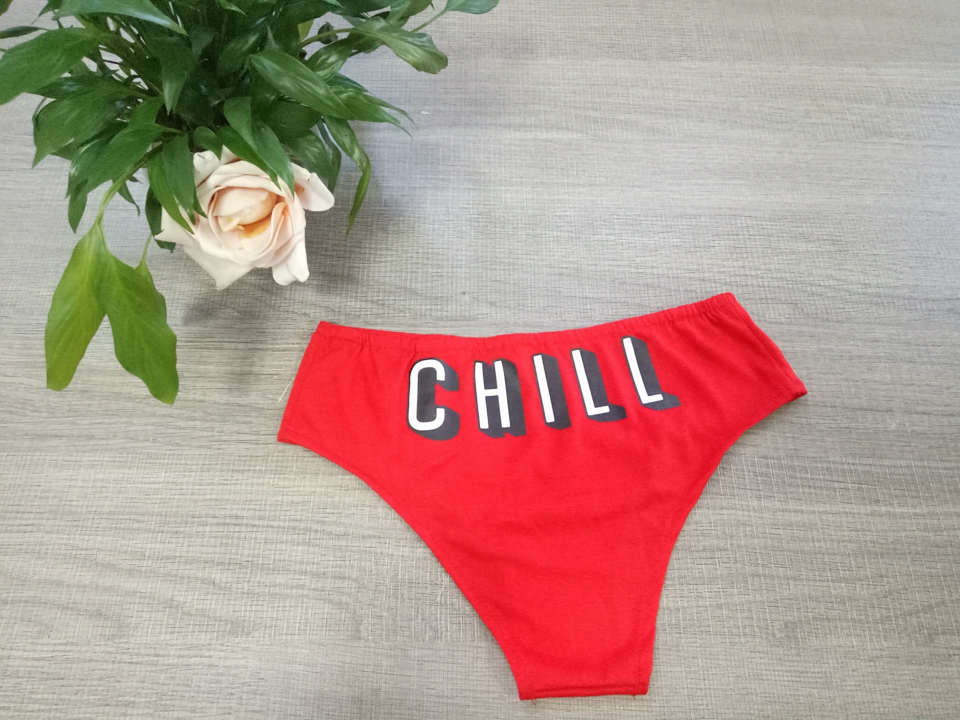 Cute Elastic Red Letter Print Bikini Bottom