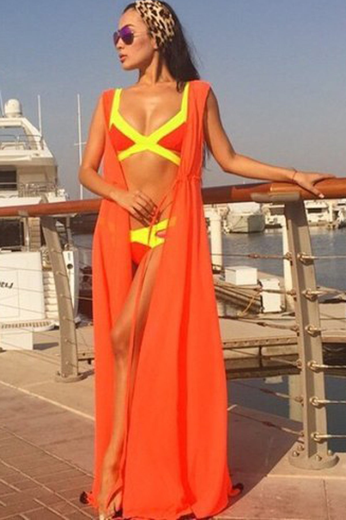 V-neck Irregular Chiffon Long Split Beach Dress