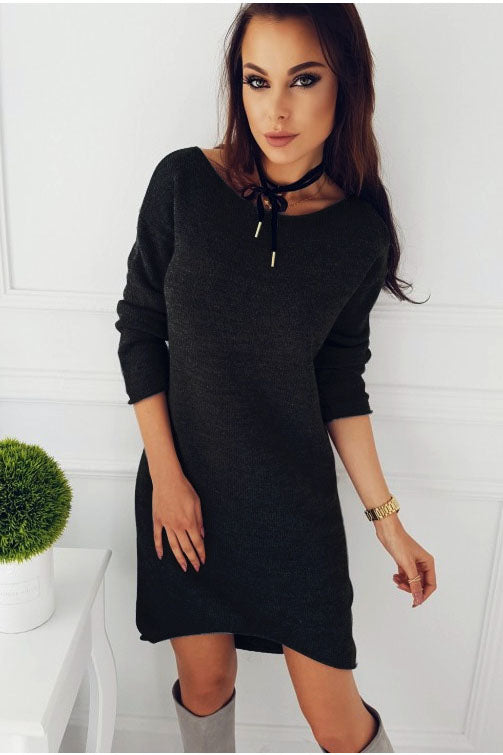 Pure Color Long Sleeves Big Scoop Long Sweater