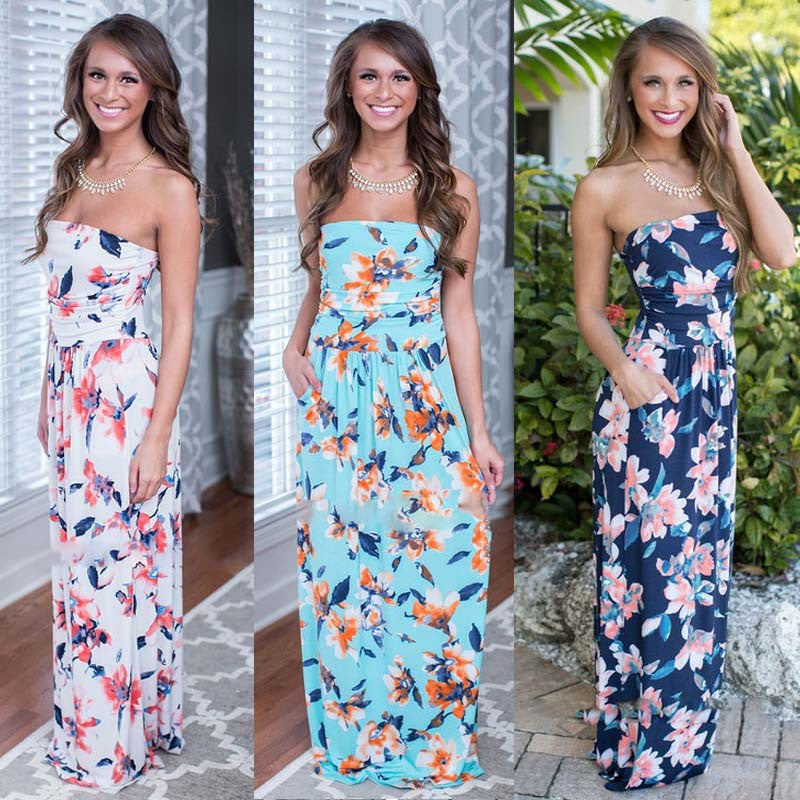 Print Strapless Backless Sleeveless Colorful Long Dress - Meet Yours Fashion - 2