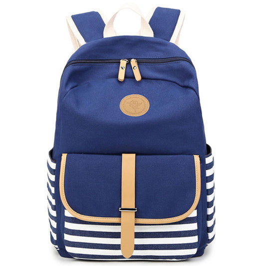 Stripe Print Canvas Backpack School Travel Bag - Meet Yours Fashion - 1