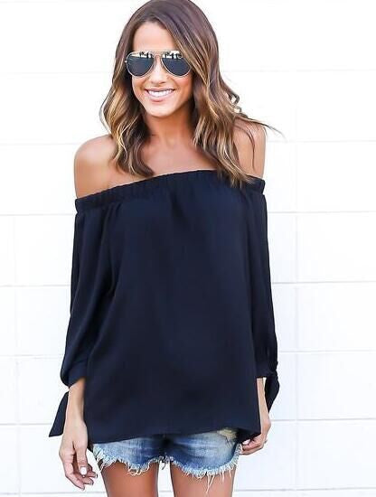 Off-shoulder Split Casual Pure Color Long Sleeves Blouse - Meet Yours Fashion - 4