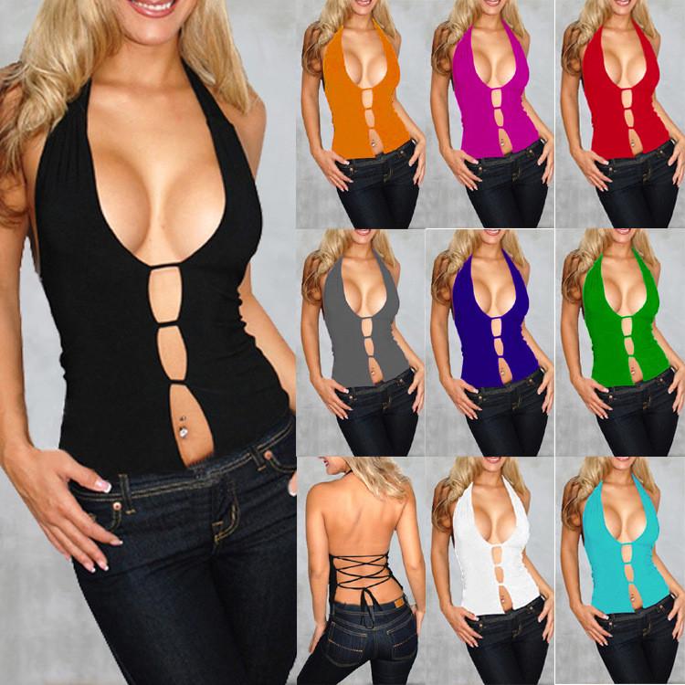 Clearance Back Cross Halter Sleeveless Skinny Pure Color Sexy Vest