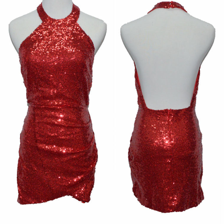 Sequined Backless Halter Bodycon Clubwear Dress - Meet Yours Fashion - 4