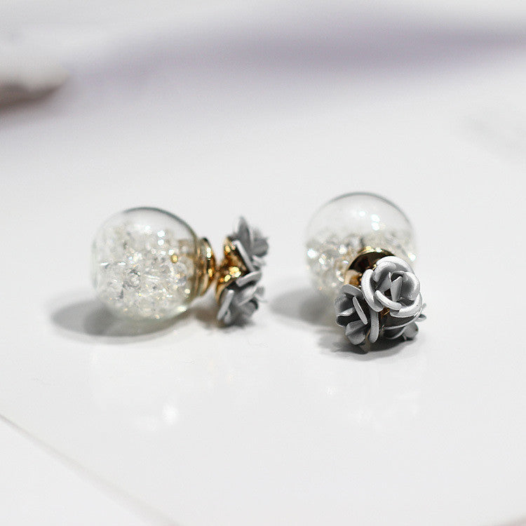Rose Glass Crystal Ball Earring