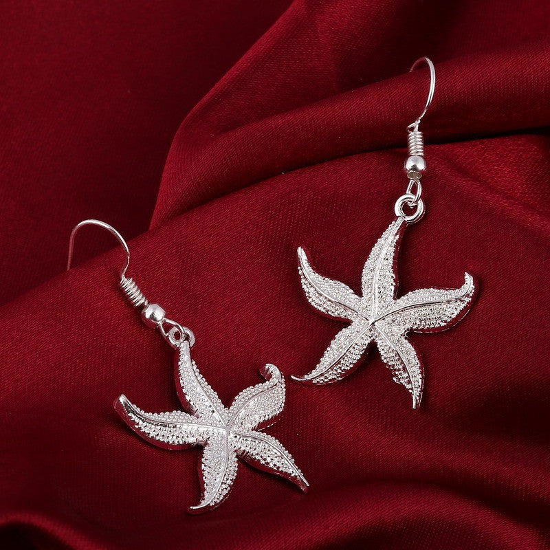 2016 European Fashion Personality Female Necklace and Earrings Silver Starfish Package 