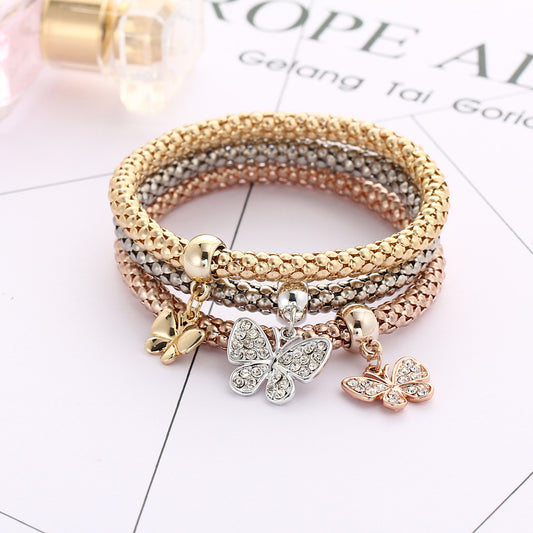 Crystal Butterfly Three Color Bounce Bracelet
