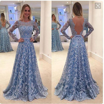 Clearance Charming Lace Patchwork Backless Long Sleeve Long Party Wedding Dress