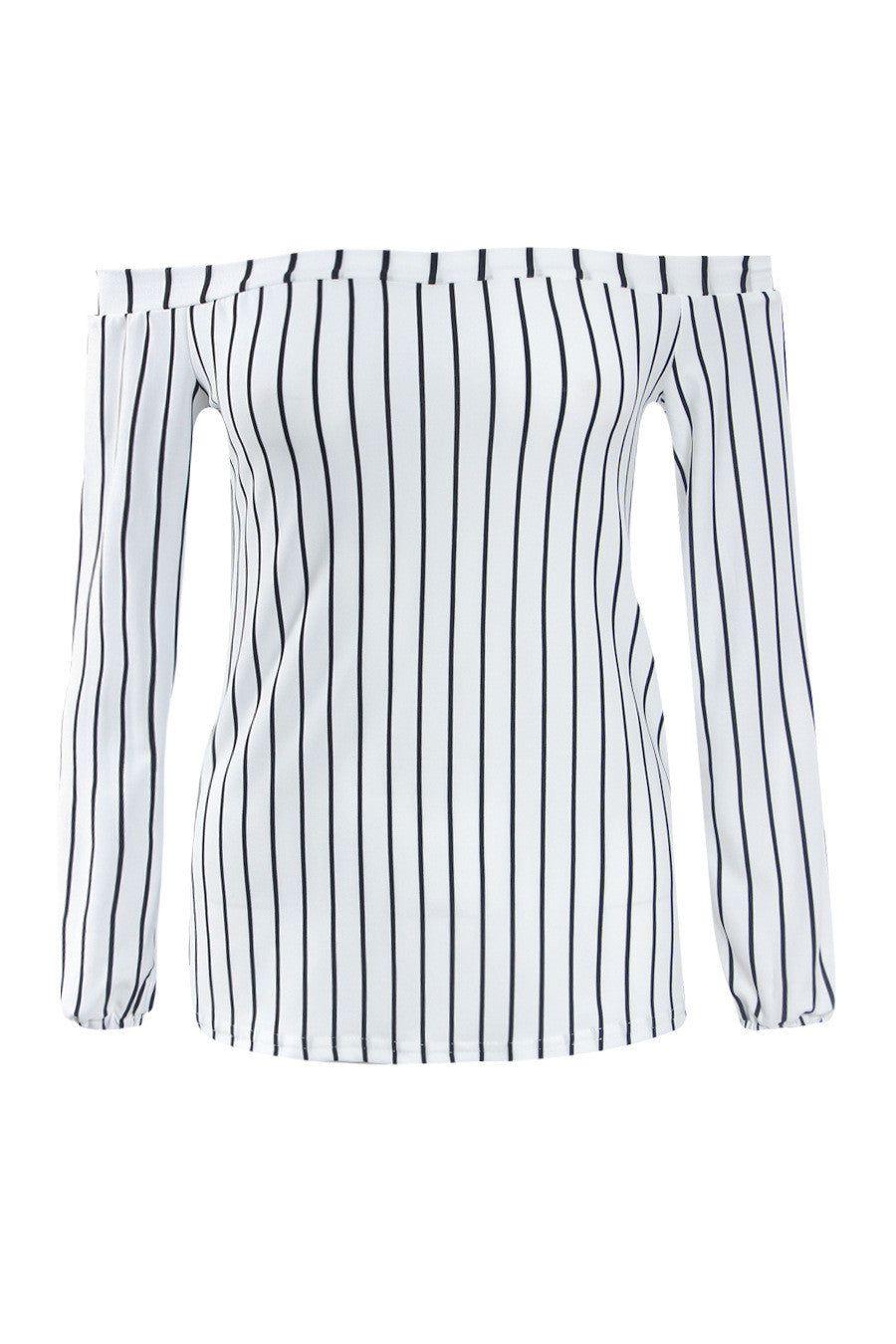 Sexy Off Shoulder Long Sleeve Stripe White Blouse