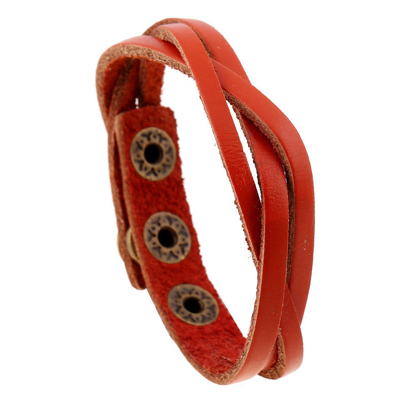 Snap-Fastener Woven Leather Bracelet