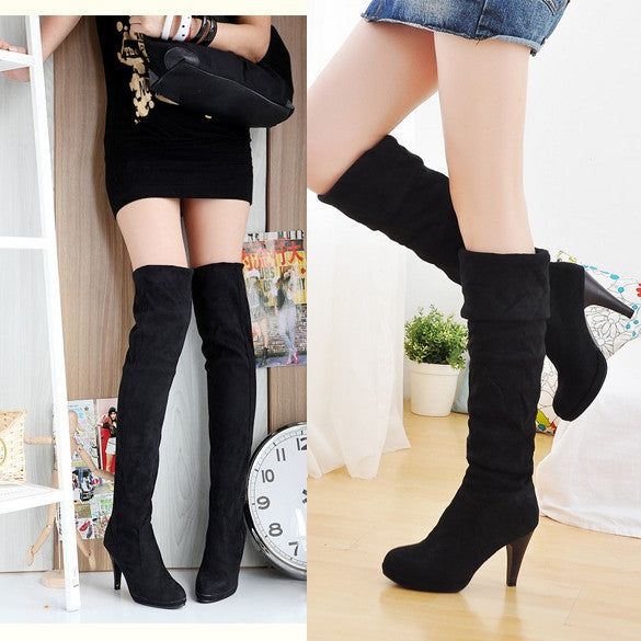Women's Shoes Over the Knee Thigh Stretchy High Heels Boot Four Size Black Brown Sexy