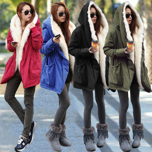 Hooded Thick Slim Casual Plus Size Mid-length Coat