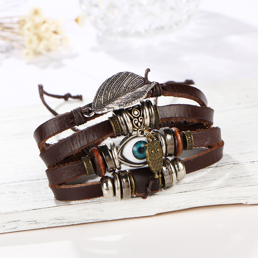 Eye Owl Leaf Multilayer Bracelet