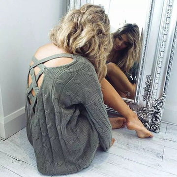 Hollow Out Cross Back Sexy Sweater