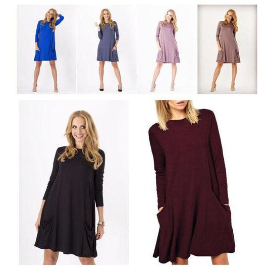 Clearance Fashion Pure Color Scoop Loose Pockets Short Dress