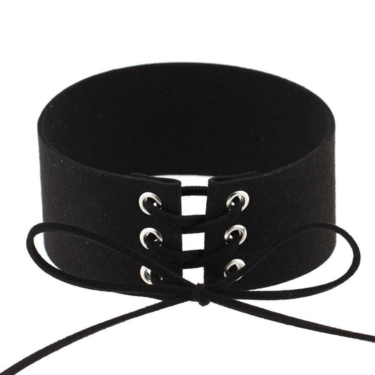 Exaggerated Wide Velvet Lace-Up Collars Necklace