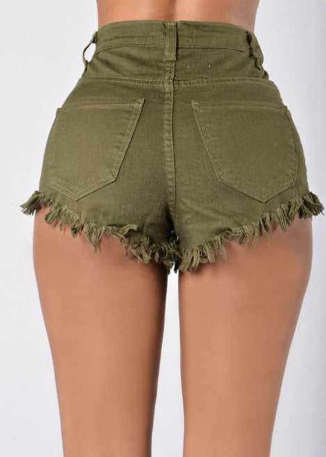 High Waist Pure Color Ripped Slim Women's Shorts
