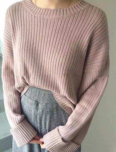 Retro Loose Ribbed Knit Bell Long-Sleeved Sweater