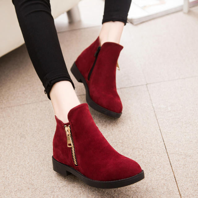 Autumn Single Side Zippers Flat Ankle Boots