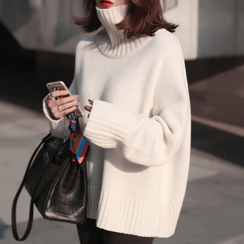 Casual Loose Style Pure Color Knitting Sweater